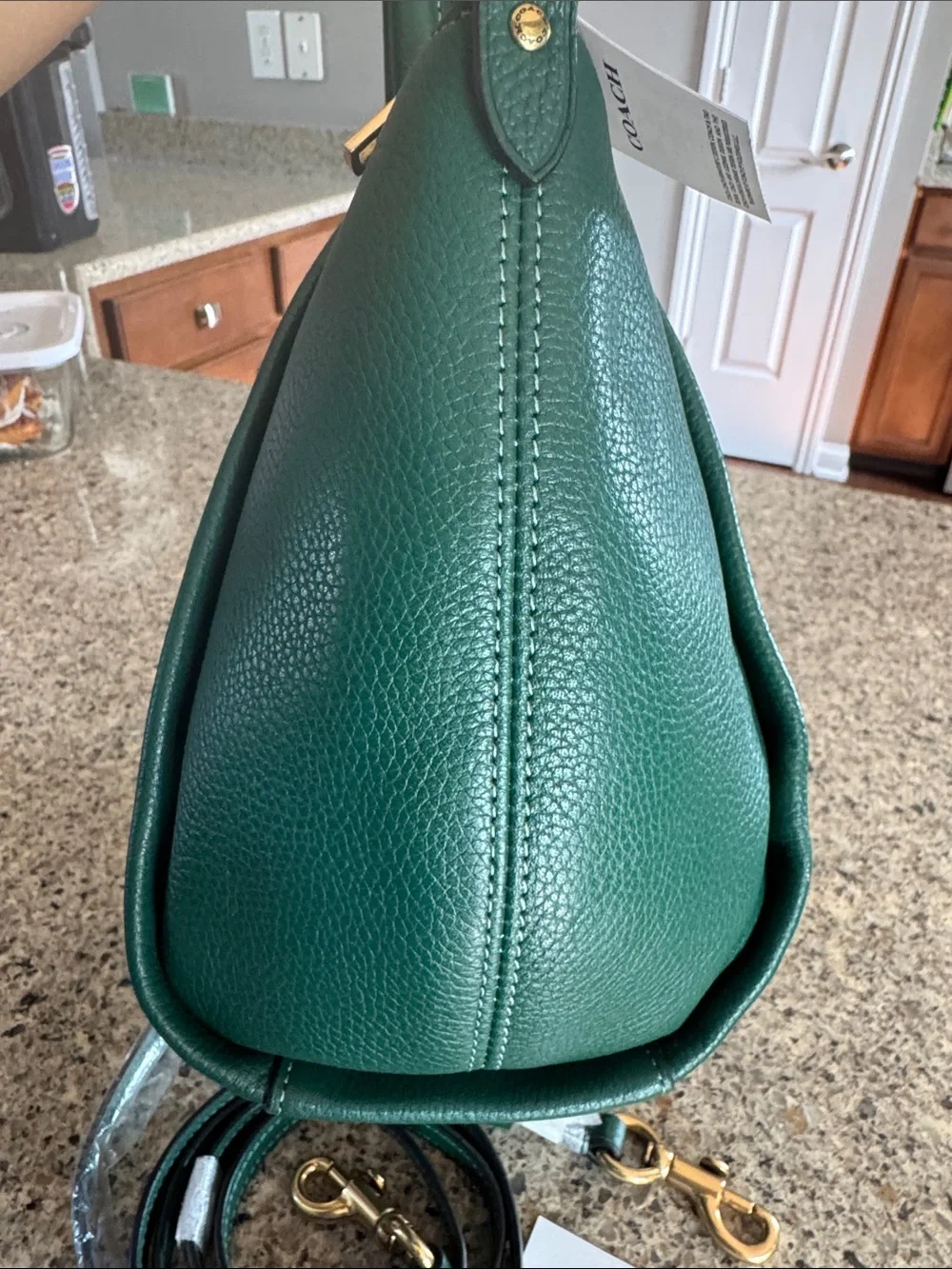 Coach Emerald Green Pebbled Leather Satchel with Gold Hardware - Picture 7 of 16